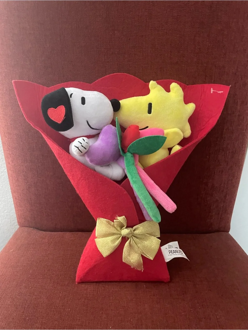 Peanuts Snoopy & Woodstock Valentine Plush Bouquet - Red